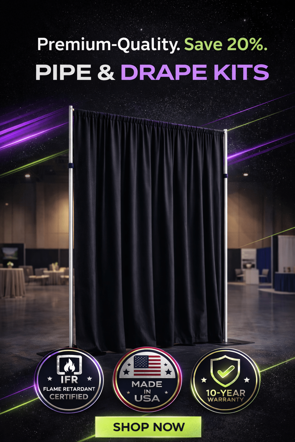 50 Ft Pipe and Drape Kit USA | Stage & Venue Backdrop System - PIPE AND ...